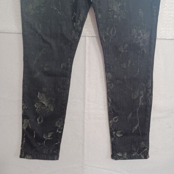 Joseph Ribkoff Jeans 12 Black Floral Velvet Flocked Pull On Stretch Denim Pants - Picture 4 of 10